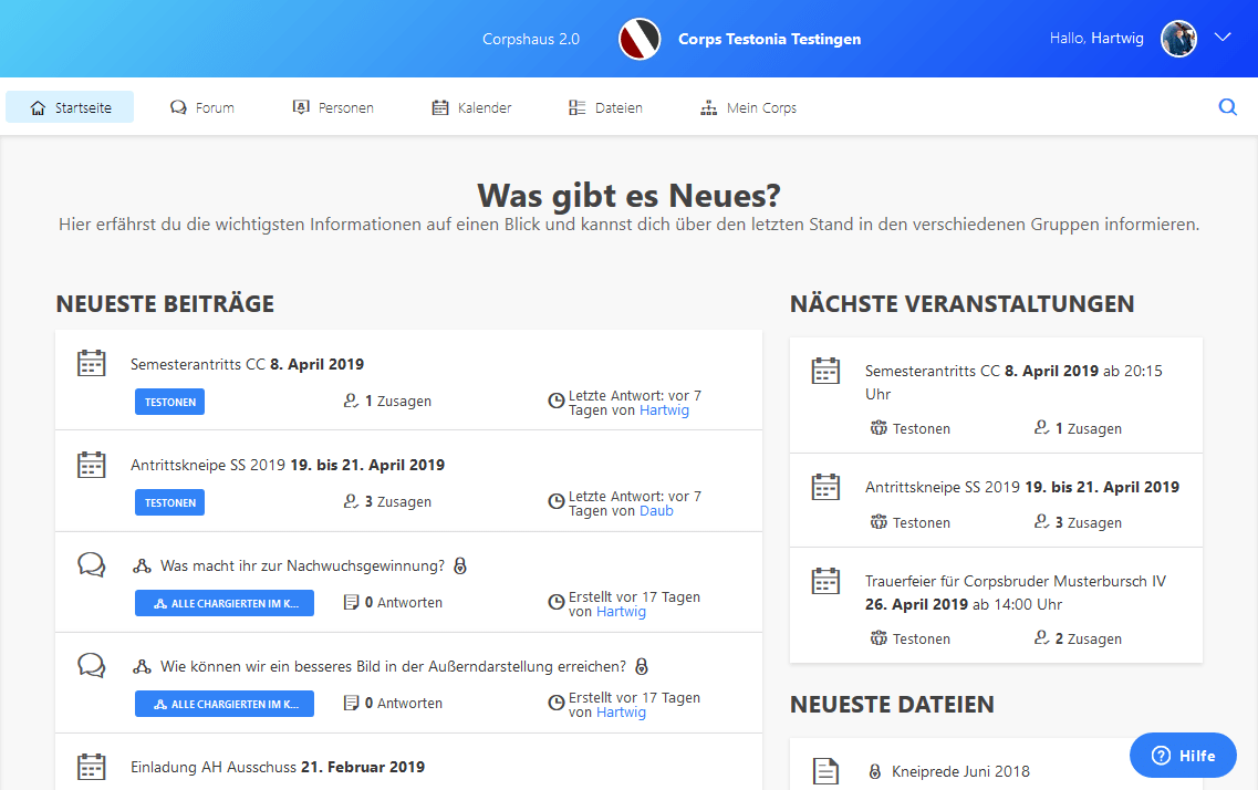 Startseite Corpshaus 2.0